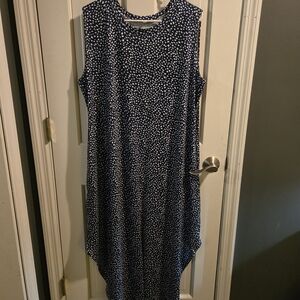 Sleeveless Navy Polka Dot Dress With Pockets